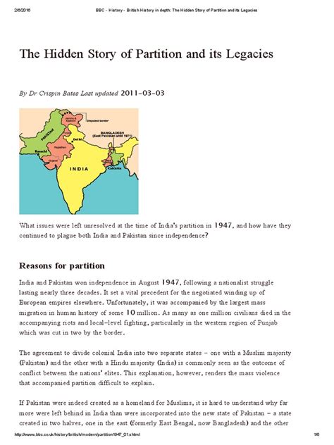 The Hidden Story of Partition and its Legacies .